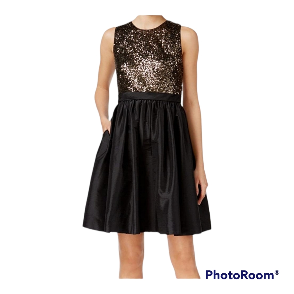 Calvin Klein Gold Women Sheath Sequined Gathered Dress